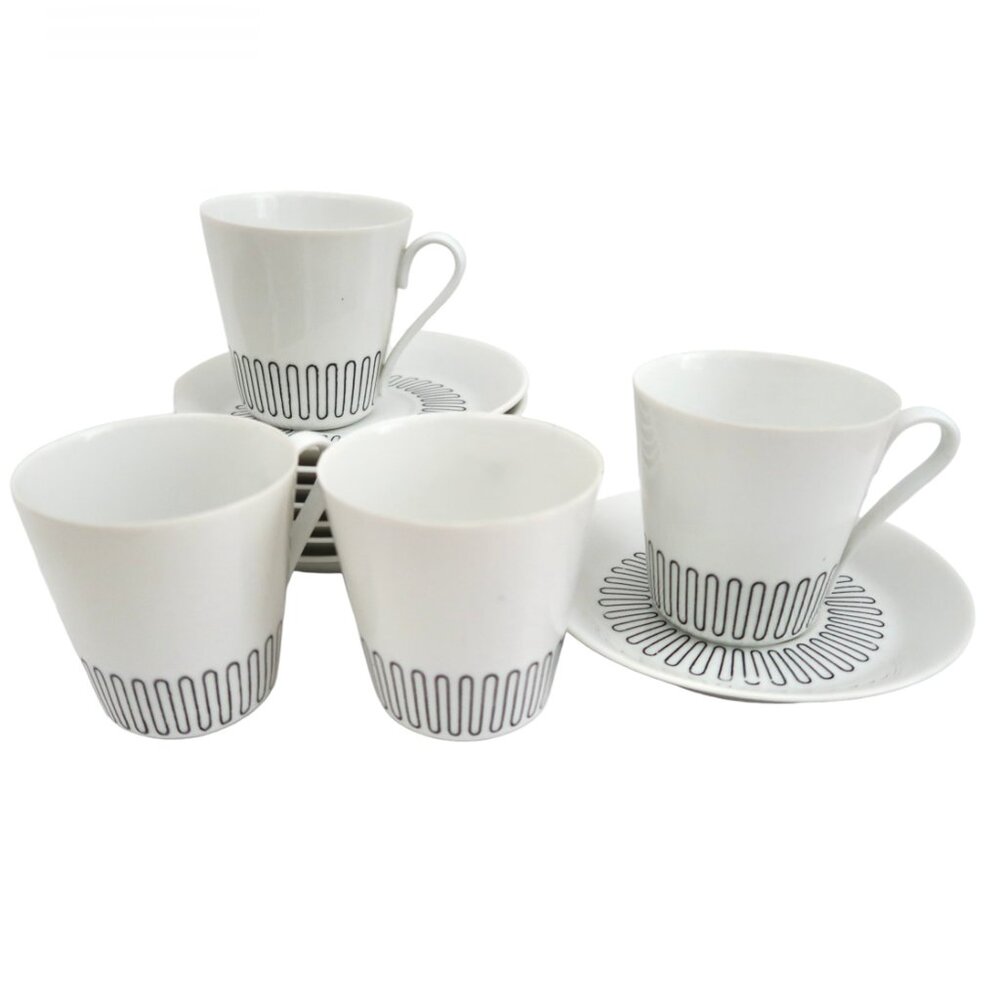 vtg SCHMID BROTHERS Denmark demitasse 4 cups & 7 saucers squiggle print